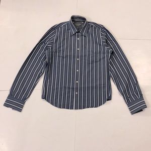 Abercrombie & Finch L Shirt Blue White Stripe Logo Pocket Button Down Excellent